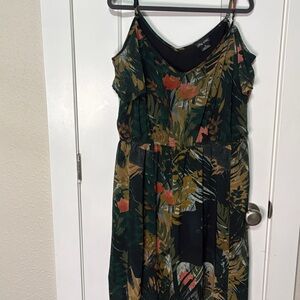 City Chic Dark Green Tropical Floral Cold-Shoulder Dress